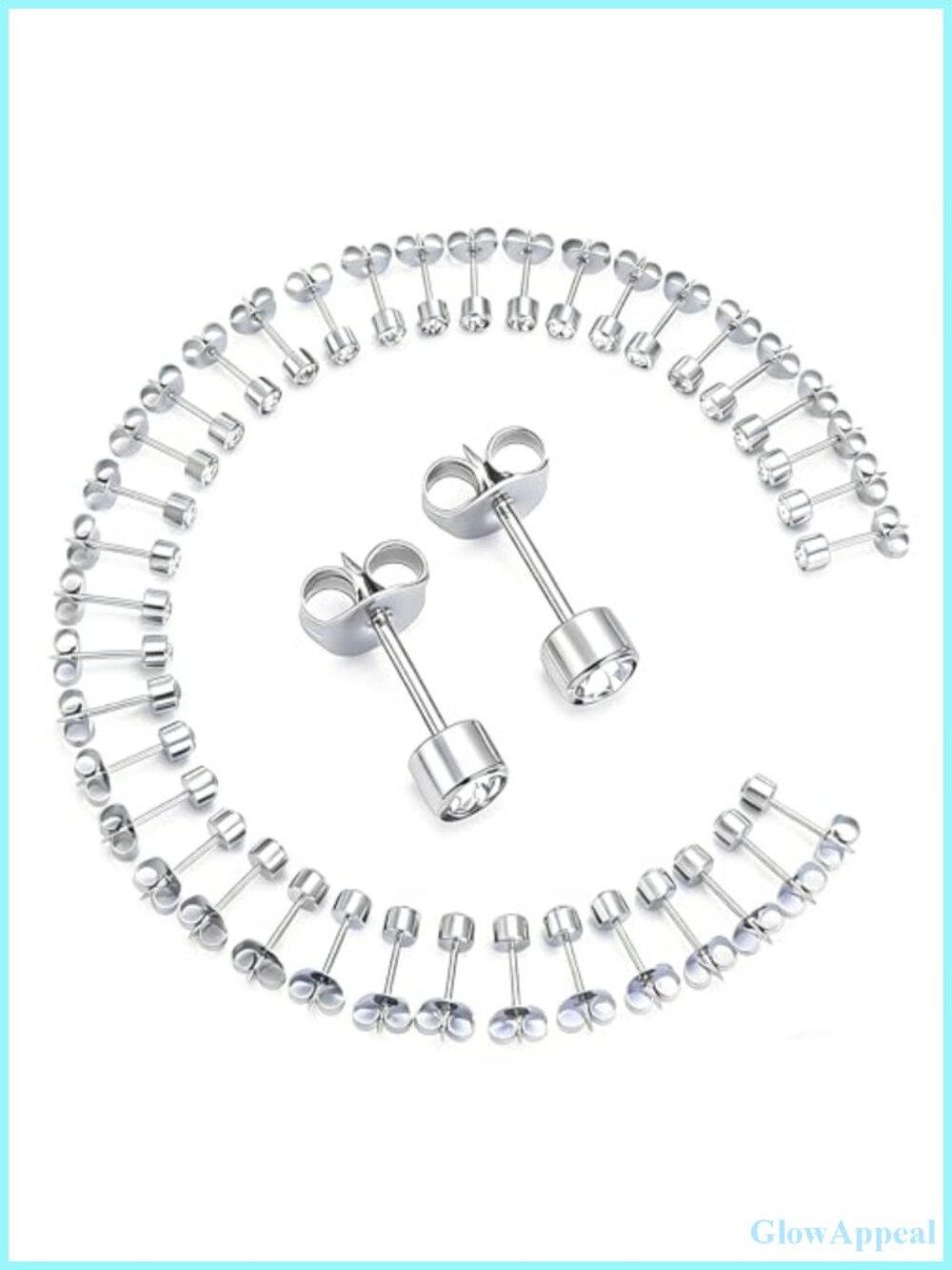 20 Pairs 4mm Surgical Stainless Steel Cubic Zirconia Stud Earrings